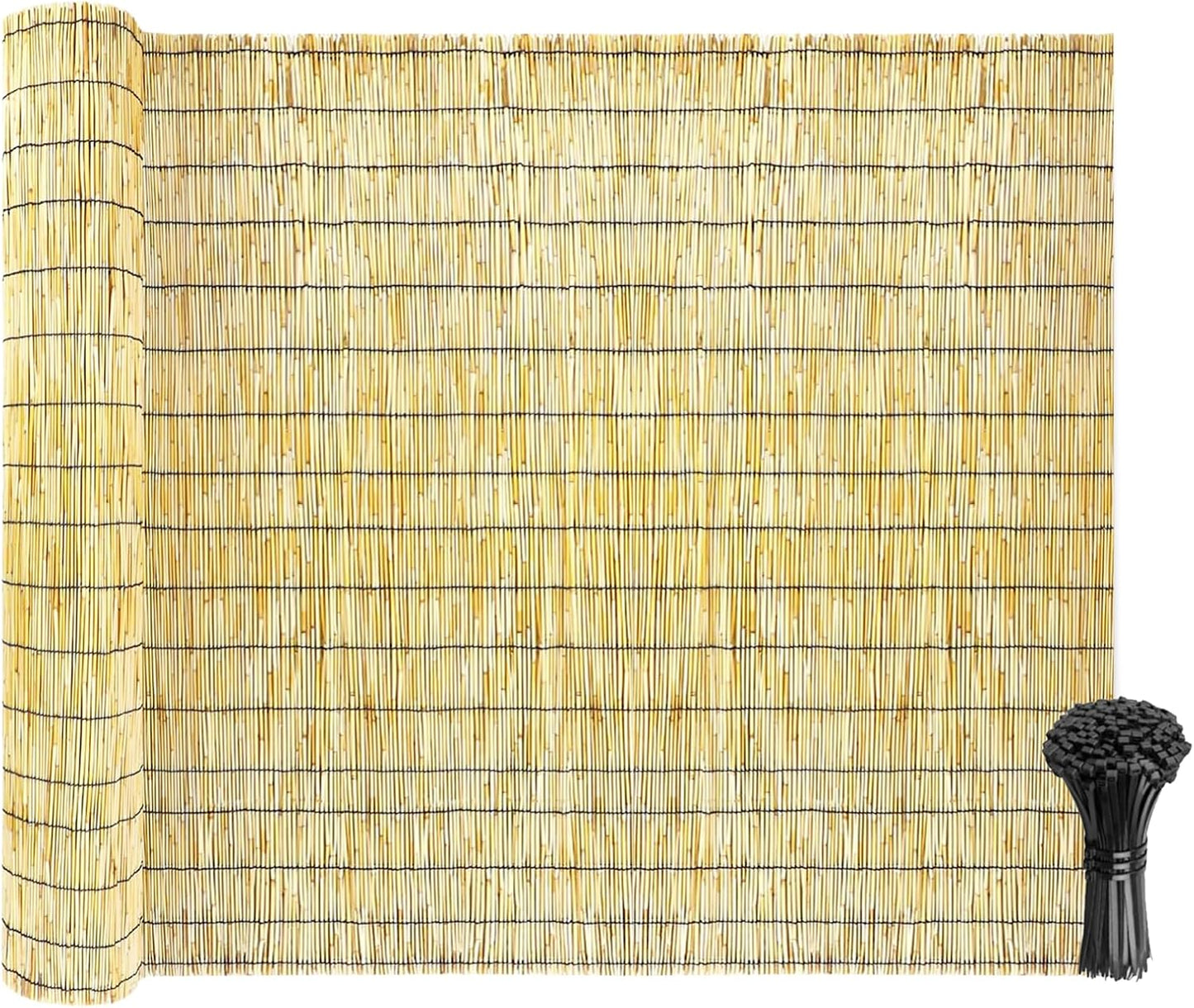 Natural Reed Fencing Rolls: Privacy Bamboo Fence 3/4/5/6ft High Roll Reed Screen, Decorative Bamboo Fencing for Outdoor Balcony Patio Garden Backyard,with Cable Zip Ties(Nature, 2.6x16.4ft)