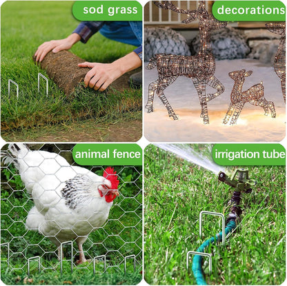 100 Pack Landscape Staples 4 Inch 12 Gauge Garden Stakes Galvanized Garden Staples Pins Anti-Rust Ground Stakes for Weed Barrier, Irrigation Tubing, Yard Lawn, Landscape Fabric