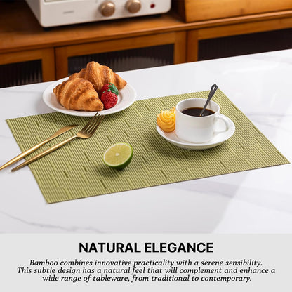 LEXMORE Placemats Set of 4 Vinyl/Plastic Woven Place Mats for Kitchen Table Indoor/Outdoor Washable Placemat Wipeable Dining Table Mats(Pea Green)