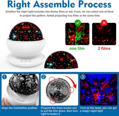 Batman Night Light Projector for Boy,Kids Night Lights with Batman and Dinosaur Theme,360 Degree Rotation,15 Mode Color Changing,Birthday Gift Toys