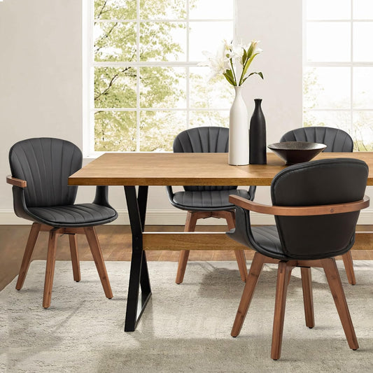 LUNLING Swivel Dining Chairs Set of 4, Mid Century Modern Black Faux Leather Kitchen Chairs with