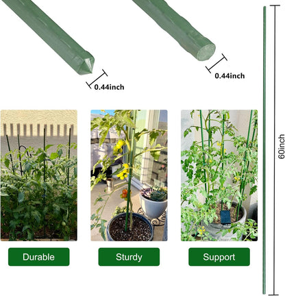 Garmeinea Garden Stakes 57 Inches Plastic Coated Steel Plant Stakes for Growing Climbing Plants, Pack of 25
