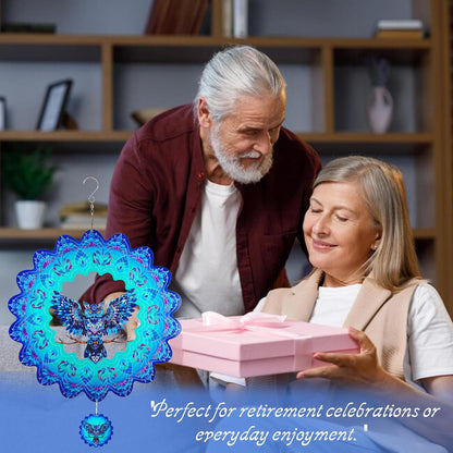 Owl Gifts for Women Men, Owl Hanging Wind Spinners Outdoor, 12Inch 3D Stainless Steel Reflective Wind Spinners Garden Decor