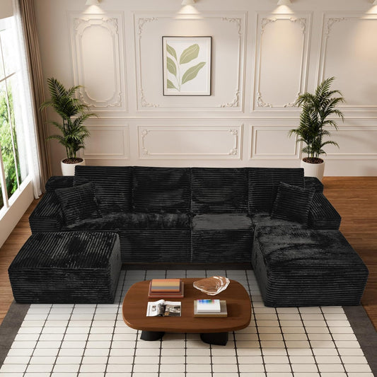 Modular Sectional Sofa Cloud Sectional Couch, 135" Comfy Fluffy U Shaped Black Couches for Living