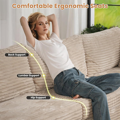 ovios Sectional Sofa Couch with U-Shape Chaise Sofa Bed, Comfy Modular Cloud Couches with Deep Seat, Modern Upholstered Plush Corduroy Sofas Set for Living Room, 7-Seater, Beige