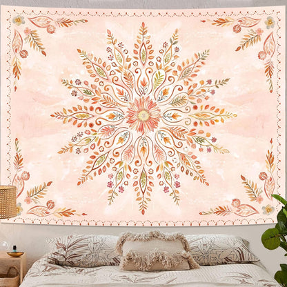 Lunerfex Floral Mandala Tapestry Boho Tapestry for Bedroom Orange Tapestries Wall Hanging Living Room Wall Art and Home Decor 70x90