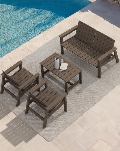 SERWALL HDPE Patio Coffee Table, Rectangle Outdoor Coffee Table, All Weather Patio Table for Deck, Pool, Balcony, Indoor or Outdoor Use, Coffee