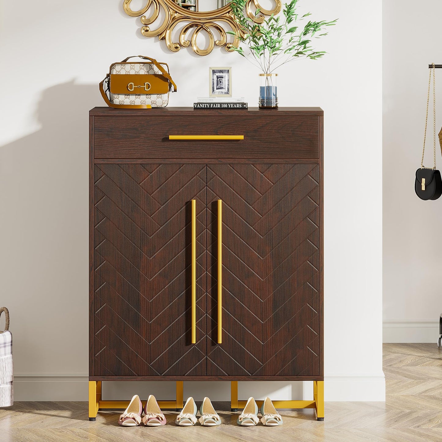 Tribesigns Shoe Cabinet with Doors, 20 Pairs Shoe Storage Cabinet with Drawer for Entryway, Modern