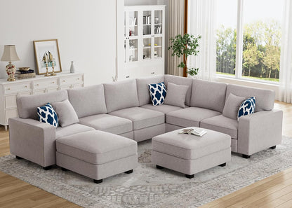L Lengend Vansen Modular Sectional Sofa U Shaped Couch with Ottoman Modern Reversible Corner Sectional Couch for Living Room (Light Grey, U Shaped Sofa-3)