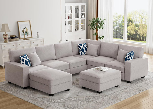 L Lengend Vansen Modular Sectional Sofa U Shaped Couch with Ottoman Modern Reversible Corner Sectional Couch for Living Room (Light Grey, U Shaped Sofa-3)