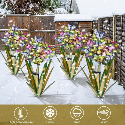 Solar Metal Agave Butterfly Flower Stick Garden Sculpture - Outdoor Christmas Lights With Swaying Butterfly - Solar Powered Gift (2 PCS Light Green)