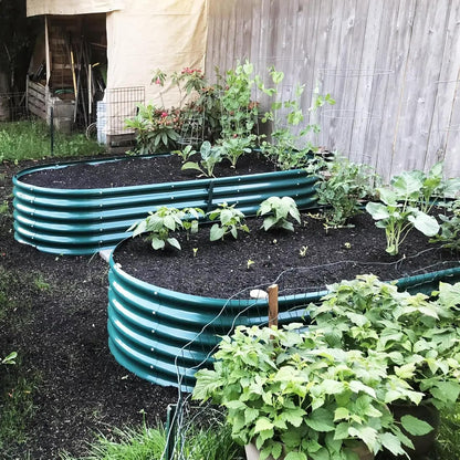 1 Pack 8x3x1.5FT Galvanized Raised Garden Bed Kit Oval Metal Ground Planter Box Outdoor Bottomless Planter Raised Beds for Vegetables Flowers Herbs Fruits, Green