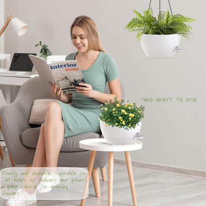 12 Inch Hanging Baskets 2 PC with Chains, Self-Watering Hanging Planters for Indoor Outdoor Plants, Plastic Hanging Flower Pots,White