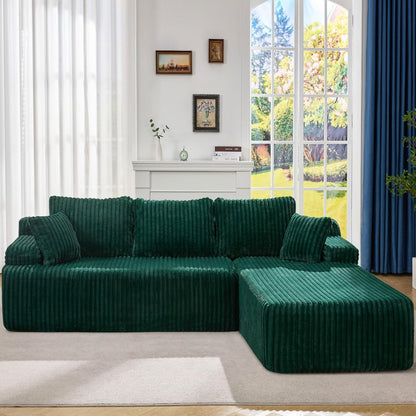 Hobestluk Modular Sectional Sofa Couches 108" L-Shape Couch 3 Seat Modular Sofa Memory Foam Sectional Couches for Living Room, Boneless Couch with Oversized Chaise (Green, Right Facing)