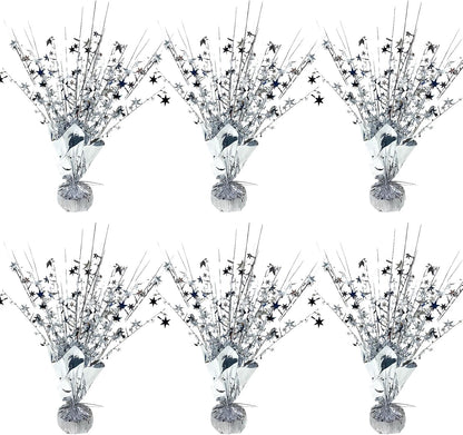 6 Pack Metallic Foil Spray Centerpiece Star Table Decoration Burst Table Centerpieces for Birthday Wedding Anniversary Graduation Holiday Party Supplies Decor, Silver
