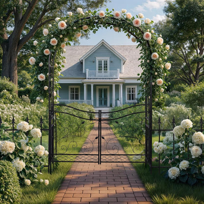 VINGLI Garden Arbor Arch, Wedding Arch Archway for Ceremony Party, Trellis for Plant Climbing, Christmas Decorations Pergola for Backyard, Lawn, Patio, Yard (Arbor with Gate and Fence)