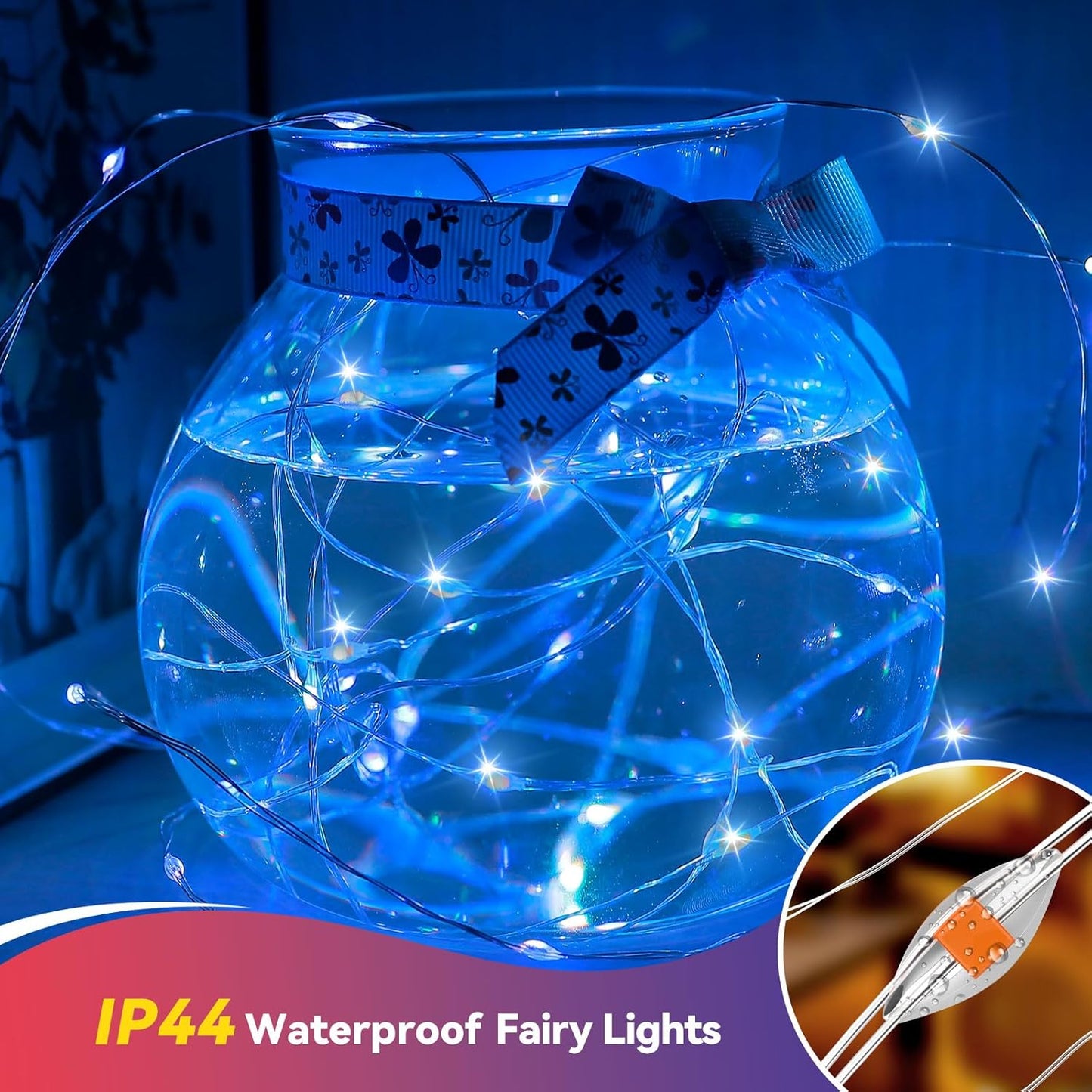 4 Pack 60LED Christmas Fairy Lights Battery Operated - 20FT Twinkle Lights with 2 Lighting Modes Indoor, Waterproof Led Fairy String Lights for Bedroom, Classroom, Dorm, DIY Decor, Blue & White