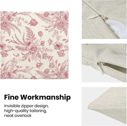 CXMEIFLY Hot Pink Spring Pillow Covers 20 x 20 Inch Set of 2 for Chinoiserie Flowers Decor Throw Pillows Floral Leaves Seasonal Plant Outdoor Decorative Cushion Cases for Couch Bed Decorations