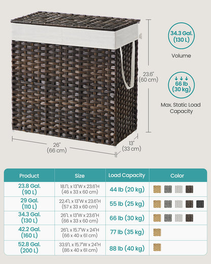 SONGMICS Laundry Hamper with Lid, 130L Wicker Laundry Basket