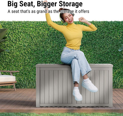 Mars Villa 180 Gallon Outdoor Storage Box Waterproof, Extra Large Resin Deck Box, Outside Storage Bin for Patio Furniture Cushions, Pool Supplies, Sports Gear, UV Resistant and Weatherproof, Greige