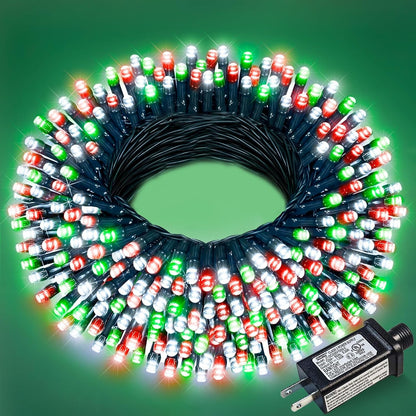 66FT 200 LED Christmas Lights Outdoor, Christmas Tree Lights with 8 Modes Waterproof, Plug in Connectable String Twinkle Light Green Wire for Tree Patio Wedding Party Decorations, Red White Green