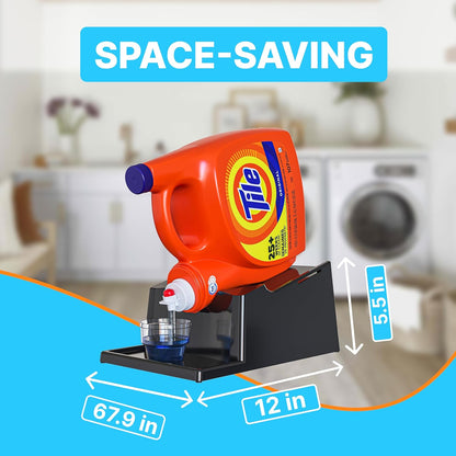 TidyFriend No-Spill Liquid Laundry Detergent Dispenser Holder, Laundry Soap Dispenser Holder with Drip Tray for Laundry Room Organization (No Strap, Black)