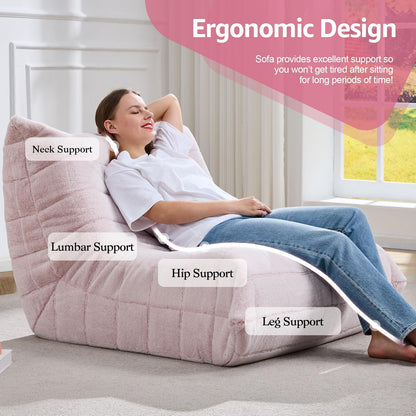 Bean Bag Chairs for Adults Giant Bean Bag Chair Memory Foam BeanBag Chair Big Bean Bag Sofa with Filler Faux Fur Fireside Beanbags Lazy Sofa for Living Room Bedroom Dorm Office (Pink Plush)