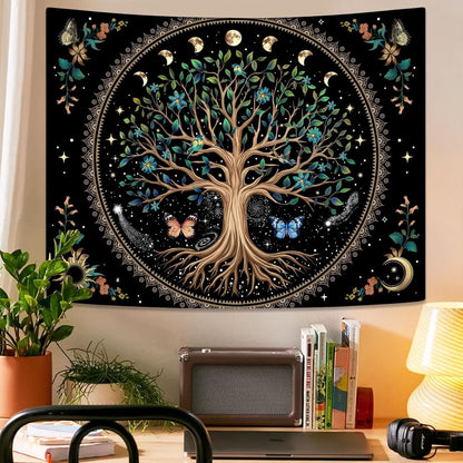 Lunerfex Tree of Life Tapastry Sun and Moon Tapastry Flower Boho Tree Mandala Wall Hanging for Bedroom and Living Room Decor Green Tree 44×60 Inches
