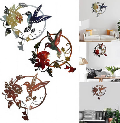 Zoihet Round Metal Bird Wall Art Decor - Hummingbird Wall Art Silhouette for your patio, garden, and fence Art Decor, Bird Wall Silhouette Indoor and Outdoor Hanging (Red)