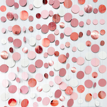 Rose Gold Party Decorations Dusty Pink Circle Dots Garland Blush Pink Hanging Paper Polka Dot Streamer for Birthday Wedding Bridal Shower Bachelorette Engagement Baby Shower Anniversary Party Supplies