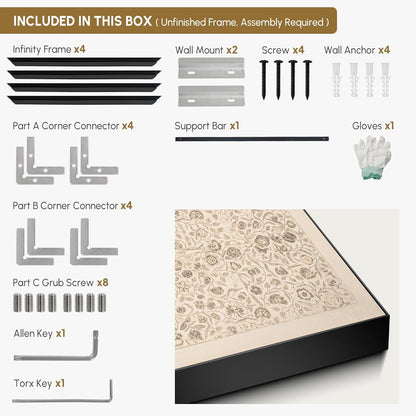 SIGNWIN 24"x46" Extra Large Framed Wall Art Vintage Botanical Sketch with Detailed Floral Pattern, Classic Nature Illustration for Home Living Room Bedroom Decor (Frame Assembly Required)