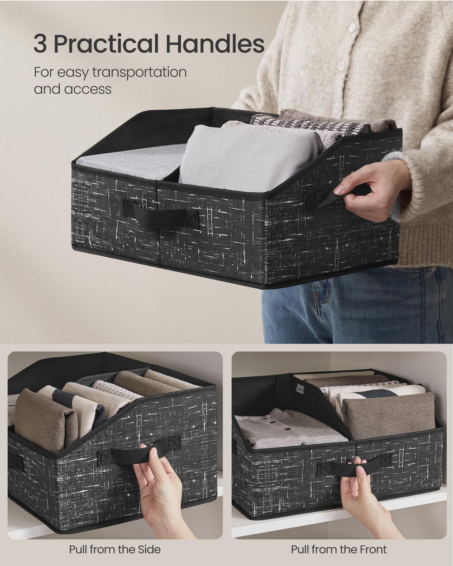 SONGMICS Storage Baskets, Set of 6, Foldable Closet Organizer for Shelves