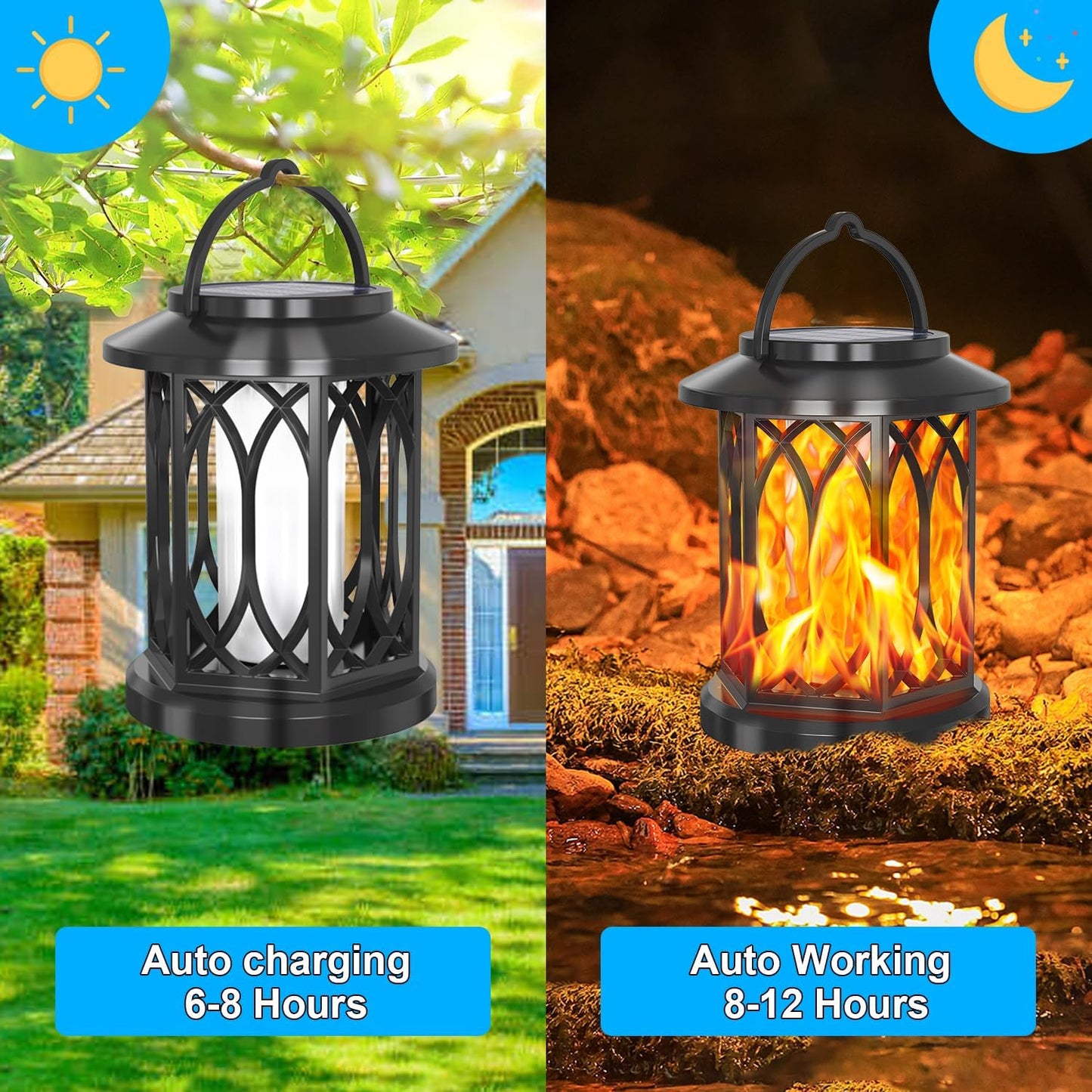 Solar Hanging Lanterns Outdoor, Flickering Flames Outdoor Solar Lights Hanging Lanterns Waterproof Decoration Lighting for Table, Garden, Patio, Tree (4 Pack)