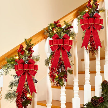 1Pack Large Christmas Bows Velvet Red Bows Holiday Red Christmas Bows Decorations for Wreath Velvet Bows Decor for Christmas Tree Topper, Front Door, Outdoor(14 * 12 inch)