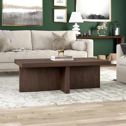 Henn&Hart 44" Rectangular Wood Pedestal Low-Profile Coffee Table for Living Room, Family Room, or Office, Alder Brown
