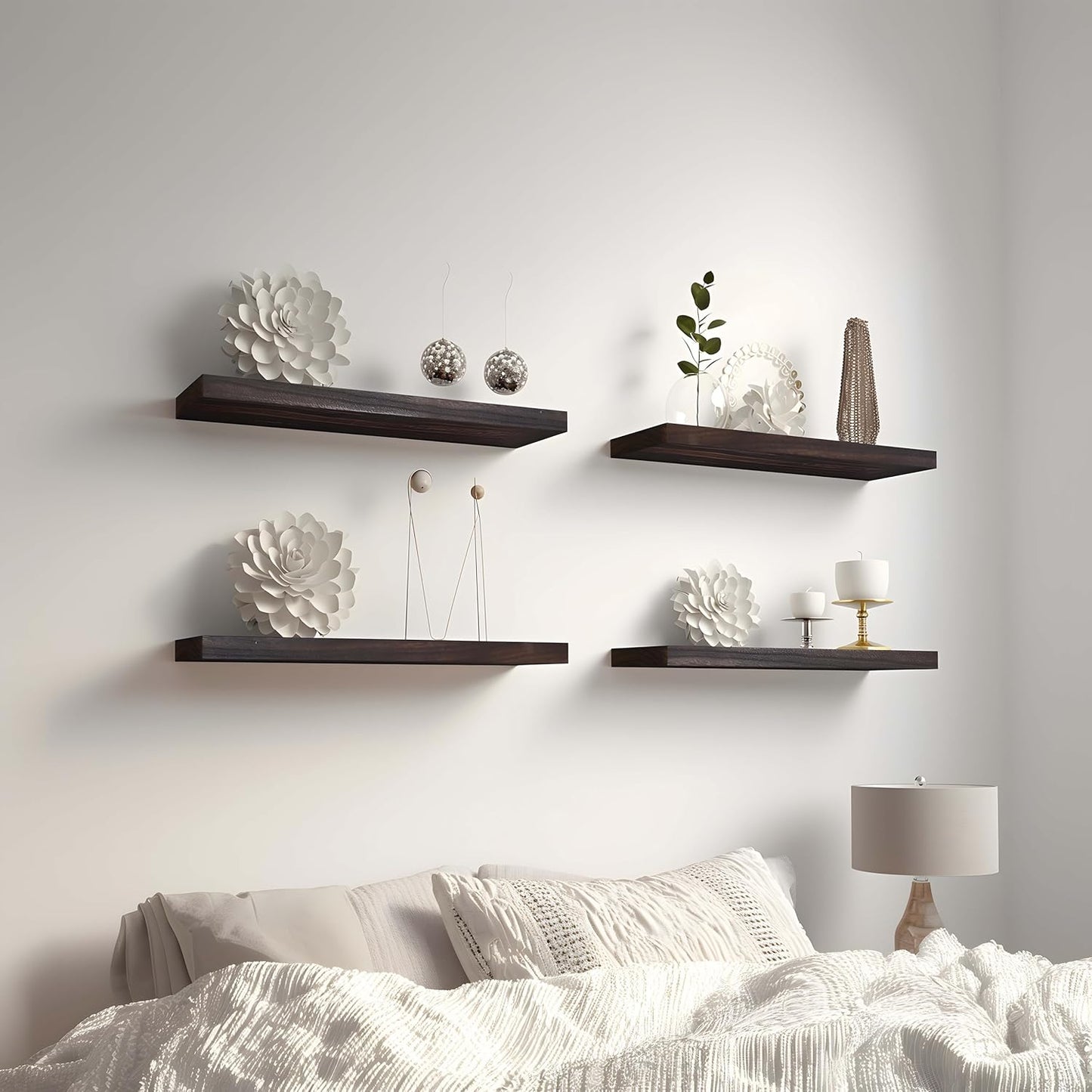 Brown Wood Floating Shelves for Wall Rustic Wall Shelves for Bedroom Set of 6
