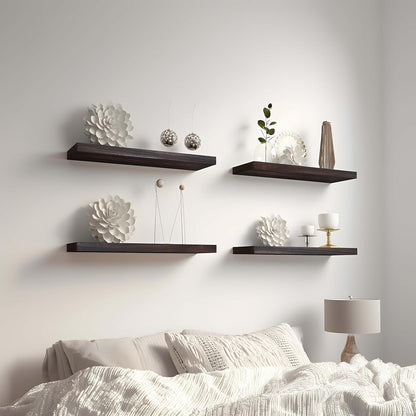 Brown Wood Floating Shelves for Wall Rustic Wall Shelves for Bedroom Set of 6
