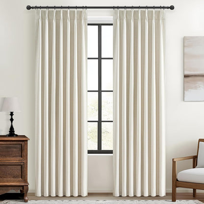 Room Darkening Cream Linen Curtains 90 Inches Long for Living Room, Neutral Pinch Pleated Blackout Heavy Curtain Insulated Privacy for Bedroom 2 Panels Set Floor to Ceiling Window Drapes 40"W x 90"L