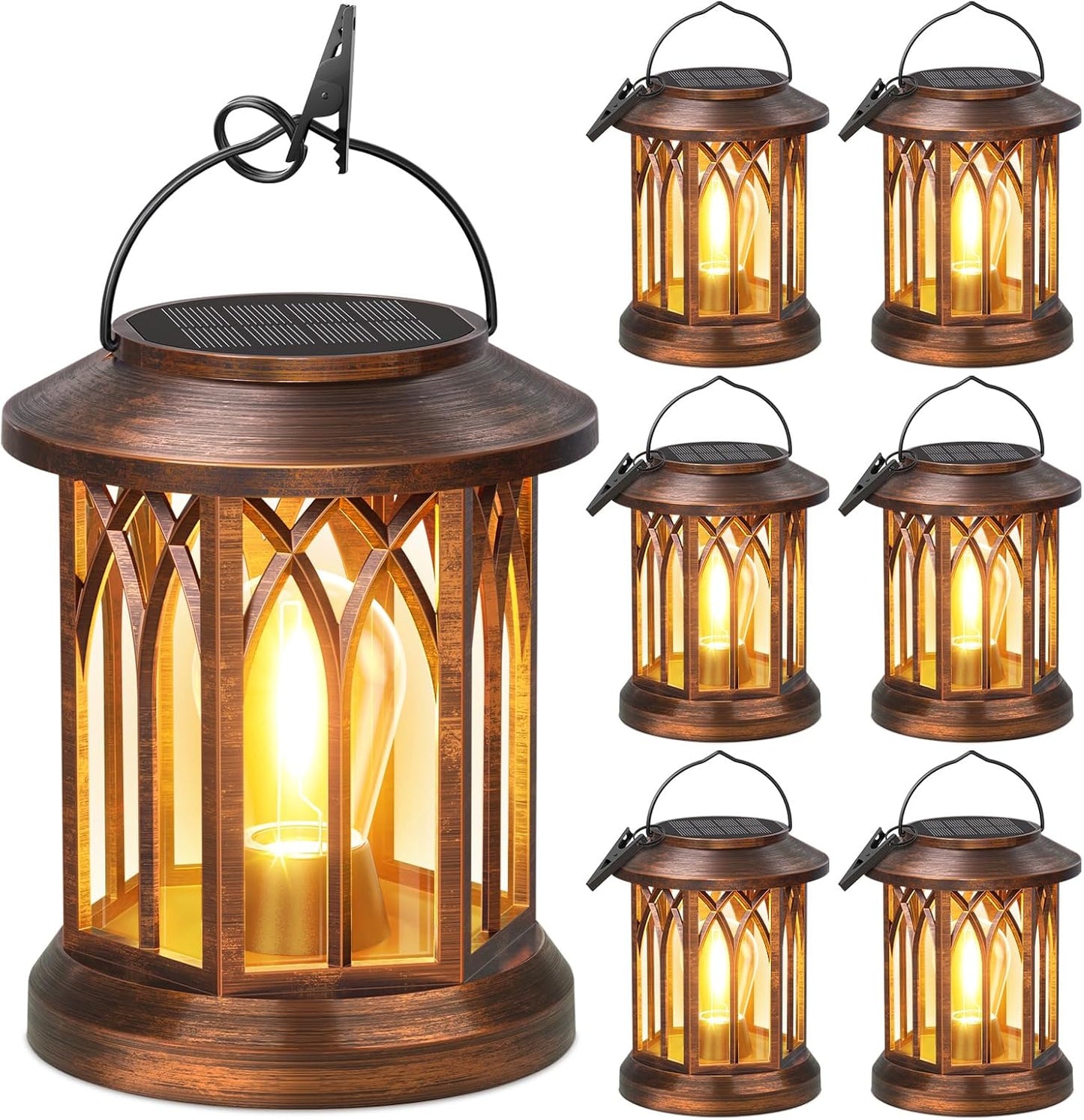 WdtPro Solar Lanterns Outdoor Hanging 6 Pack, Upgraded Bright Lantern Lights Outdoor Waterproof, Solar Powered Lantern Over 12Hrs Solar Lights for Outside Garden Yard Patio Decor (Copper)