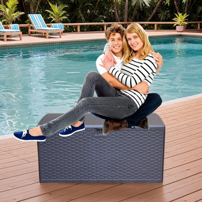 73 Gallon Large Storage Box with Lid,Waterproof Outdoor Storage Container for Patio Furniture Cushions, Gardening Tools, Pool Accessories, Lockable Resin Deck Box with handle Brown