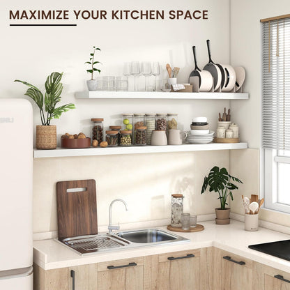 Floating Shelves for Wall, Large Wall Mounted Shelves with Invisible Brackets, Long Wood Floating Shelf for Living Room, Bedroom, Kitchen, (White, 72" W x 9" D x 1.5" H)