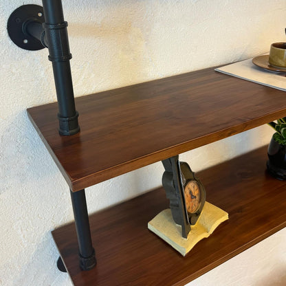 Industrial Pipe Wall Shelves Pipe Shelving with Real Wood Plank,70 Inches Floating Shelves for Wall Farmhouse Pipe Book Shelves Dark Brown 2 Tier for Kitchen,Living Room Decor and Bar Shelving