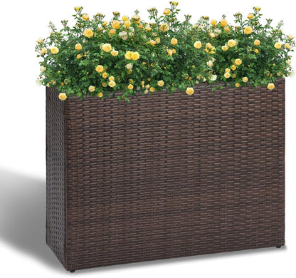 LEWIS&WAYNE Large Rectangular Block Planter Box Handmade Wicker Tall Planters for Outdoor Plants with Removable Liners Modern Planter for Indoor Outdoor Patio Deck - Brown, 32''x11''x24''