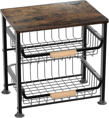 3-layer Kitchen Fruit Storage Basket Snack Rack, Countertop & Desktop Pull-out Metal Basket with Handle, Organizers