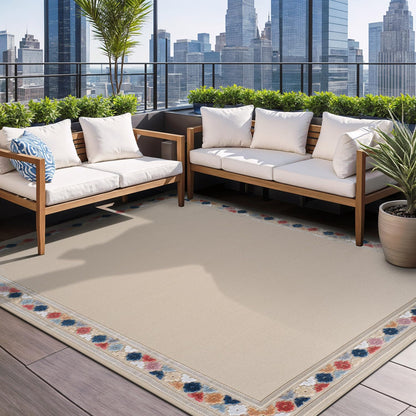 Beverly Rug Outdoor Rug 6x9 Modern Bordered Area Rugs for Indoor and Outdoor Patio Easy to Clean Non Shedding Living Room Porch Garden Washable Outside Carpet (6 x 9 Beige)