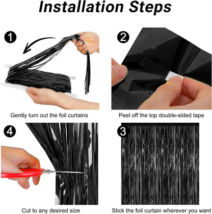 2 Pack 2025 Graduation Party Decorations, 3.28 FT x 7.05 FT Black Backdrop, Metallic Graduation Photo Backdrop Fringe Curtains Tinsel Backdrop Foil Streamer, Grad Party Supplies Photo Booth Props