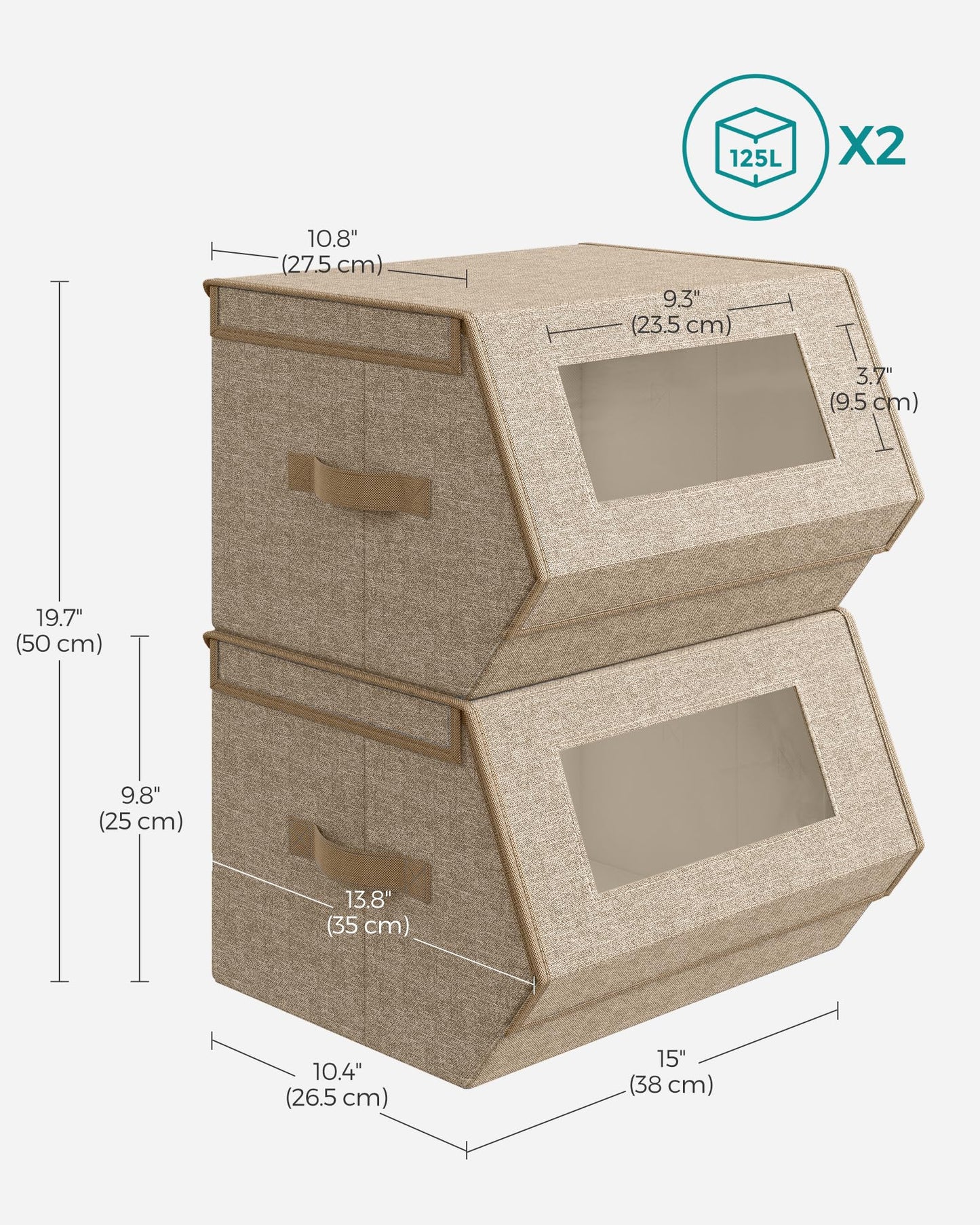 SONGMICS Stackable Storage Bins, Set of 2, with Lids and Front Windows