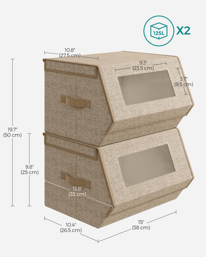 SONGMICS Stackable Storage Bins, Set of 2, with Lids and Front Windows