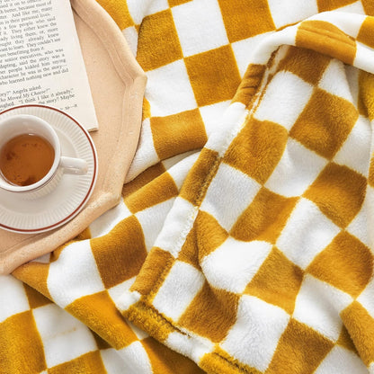 LOMAO Throw Blankets Flannel Blanket with Checkerboard Grid Pattern Soft Throw Blanket for Couch, Bed, Sofa Luxurious Warm and Cozy for All Seasons (Yellow, 60"x80")