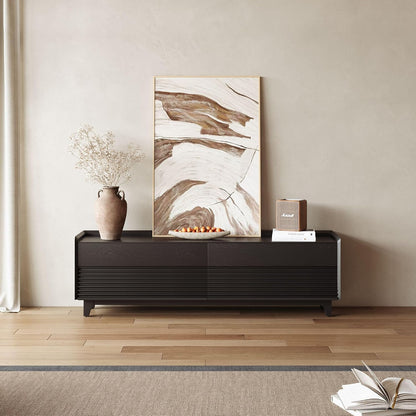 POVISON Fully-Assembled Mid Century Modern TV Stand with Legs, Wood Media Console with Adjustable LED Light for 65-inch TVs, Entertainment Center with Storage for Living Room